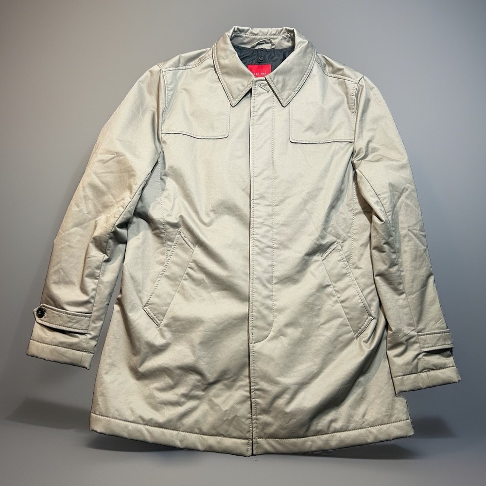 Zara Man Hidden Button Car Coat Technical Trench Jacket Beige Mens Sz XL